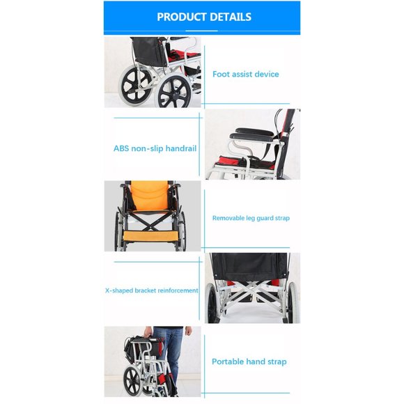Colorful Lightweight Transport Wheelchair Medical Orthopedic Foldable Portable - Picture 5 of 12